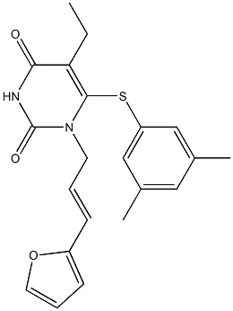 6-((3,5-dimethylphenyl)thio)-5-ethyl-1-(3-(2-furyl)prop-2-en-1-yl)uracil Struktur