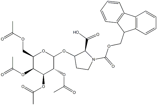 O-(2,3,4,6-tetra-O-acetyl-galactopyranosyl)-N-fluoren-9-yl-methoxycarbonylhydroxyproline Struktur