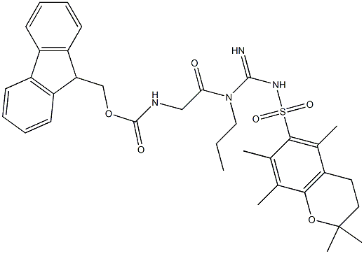 N-(2,2,5,7,8-pentamethylchroman-6-sulfonyl)-N'-3-(N-9-fluorenylmethoxycarbonylglycinyl)propylguanidine Struktur