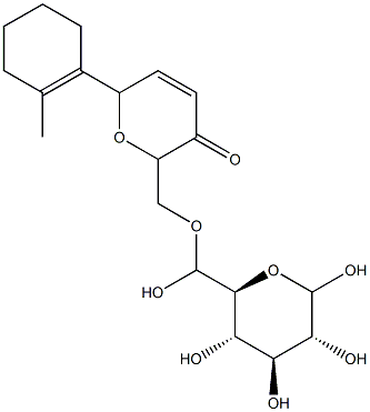 1-(5,6-dihydro-6--(glucopyranos-6-yl)oxymethyl-5-oxo-2H-pyran-2yl)methylcyclohex-1-ene Struktur