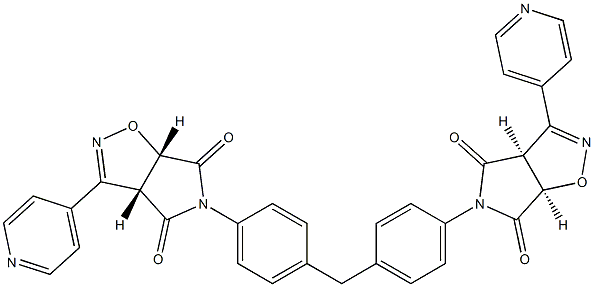 (1S,5R)-3-[4-[[4-[(1R,5S)-2,4-dioxo-6-pyridin-4-yl-8-oxa-3,7-diazabicyclo[3.3.0]oct-6-en-3-yl]phenyl]methyl]phenyl]-6-pyridin-4-yl-8-oxa-3,7-diazabicyclo[3.3.0]oct-6-ene-2,4-dione Struktur