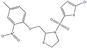 3-[(5-chloro-2-thienyl)sulfonyl]-2-[(4-methyl-2-nitrophenoxy)methyl]-1,3-thiazolane Struktur