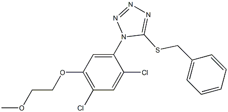 5-(benzylsulfanyl)-1-[2,4-dichloro-5-(2-methoxyethoxy)phenyl]-1H-1,2,3,4-tetraazole Struktur