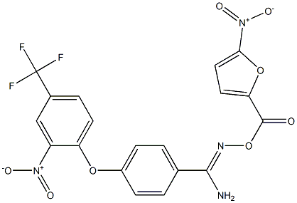 O1-[(5-nitro-2-furyl)carbonyl]-4-[2-nitro-4-(trifluoromethyl)phenoxy]benzene-1-carbohydroximamide Struktur