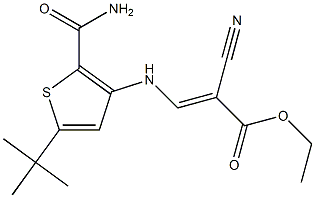 ethyl 3-{[2-(aminocarbonyl)-5-(tert-butyl)-3-thienyl]amino}-2-cyanoacrylate Struktur