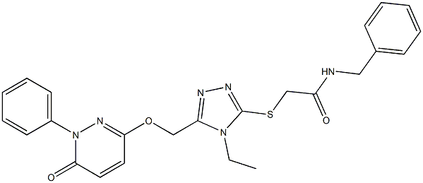 N-benzyl-2-[(4-ethyl-5-{[(6-oxo-1-phenyl-1,6-dihydro-3-pyridazinyl)oxy]methyl}-4H-1,2,4-triazol-3-yl)sulfanyl]acetamide Struktur