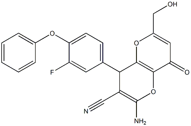 2-amino-4-(3-fluoro-4-phenoxyphenyl)-6-(hydroxymethyl)-8-oxo-4,8-dihydropyrano[3,2-b]pyran-3-carbonitrile Struktur