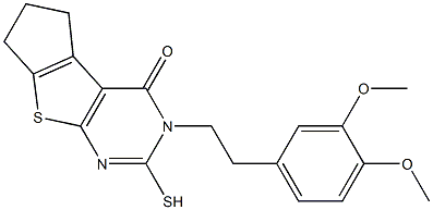 3-[2-(3,4-dimethoxyphenyl)ethyl]-2-mercapto-3,5,6,7-tetrahydro-4H-cyclopenta[4,5]thieno[2,3-d]pyrimidin-4-one Struktur