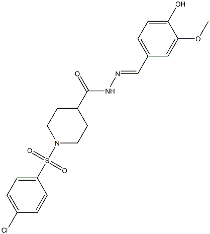 1-[(4-chlorophenyl)sulfonyl]-N'-[(E)-(4-hydroxy-3-methoxyphenyl)methylidene]-4-piperidinecarbohydrazide Struktur