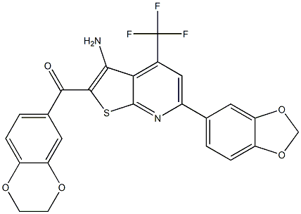 [3-amino-6-(1,3-benzodioxol-5-yl)-4-(trifluoromethyl)thieno[2,3-b]pyridin-2-yl](2,3-dihydro-1,4-benzodioxin-6-yl)methanone Struktur