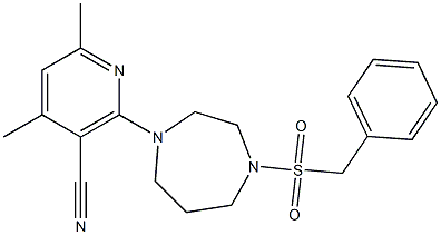 2-[4-(benzylsulfonyl)-1,4-diazepan-1-yl]-4,6-dimethylnicotinonitrile Struktur