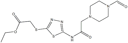 ethyl 2-[(5-{[2-(4-formylpiperazino)acetyl]amino}-1,3,4-thiadiazol-2-yl)sulfanyl]acetate Struktur