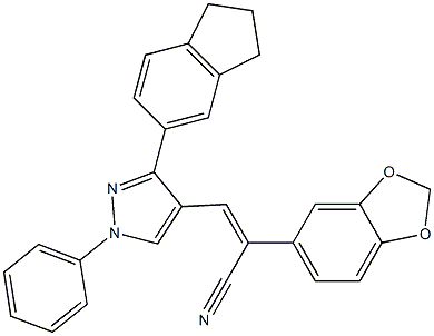 (Z)-2-(1,3-benzodioxol-5-yl)-3-[3-(2,3-dihydro-1H-inden-5-yl)-1-phenyl-1H-pyrazol-4-yl]-2-propenenitrile Struktur