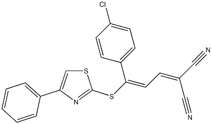 2-{3-(4-chlorophenyl)-3-[(4-phenyl-1,3-thiazol-2-yl)thio]prop-2-enylidene}malononitrile Struktur