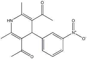 1-[5-acetyl-2,6-dimethyl-4-(3-nitrophenyl)-1,4-dihydropyridin-3-yl]ethan-1-one Struktur