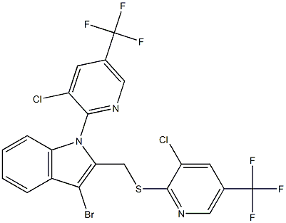 3-bromo-1-[3-chloro-5-(trifluoromethyl)-2-pyridinyl]-2-({[3-chloro-5-(trifluoromethyl)-2-pyridinyl]sulfanyl}methyl)-1H-indole Struktur