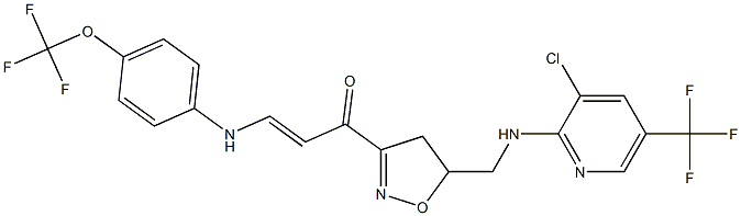 1-[5-({[3-chloro-5-(trifluoromethyl)-2-pyridinyl]amino}methyl)-4,5-dihydro-3-isoxazolyl]-3-[4-(trifluoromethoxy)anilino]-2-propen-1-one Struktur