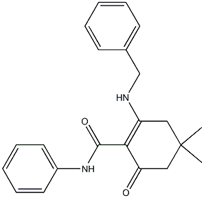 2-(benzylamino)-4,4-dimethyl-6-oxo-N-phenyl-1-cyclohexene-1-carboxamide Struktur