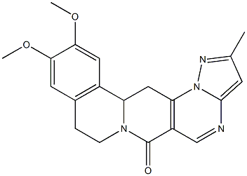 11,12-dimethoxy-2-methyl-8,9,13b,14-tetrahydro-6H-pyrazolo[5'',1'':2',3']pyrimido[4',5':4,5]pyrido[2,1-a]isoquinolin-6-one Struktur