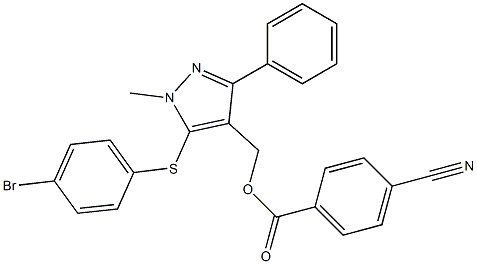 {5-[(4-bromophenyl)sulfanyl]-1-methyl-3-phenyl-1H-pyrazol-4-yl}methyl 4-cyanobenzenecarboxylate Struktur