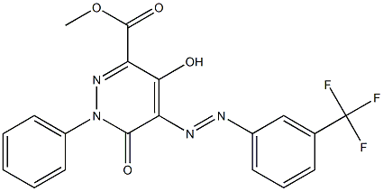 methyl 4-hydroxy-6-oxo-1-phenyl-5-{2-[3-(trifluoromethyl)phenyl]diazenyl}-1,6-dihydro-3-pyridazinecarboxylate Struktur