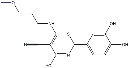 2-(3,4-dihydroxyphenyl)-4-hydroxy-6-[(3-methoxypropyl)amino]-2H-1,3-thiazine-5-carbonitrile Struktur