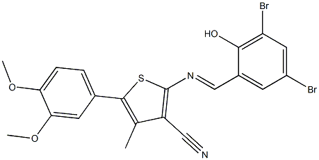 2-[(3,5-dibromo-2-hydroxybenzylidene)amino]-5-(3,4-dimethoxyphenyl)-4-methylthiophene-3-carbonitrile Struktur