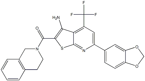 [3-amino-6-(1,3-benzodioxol-5-yl)-4-(trifluoromethyl)thieno[2,3-b]pyridin-2-yl][3,4-dihydro-2(1H)-isoquinolinyl]methanone Struktur