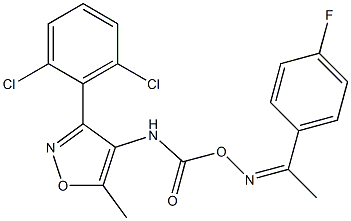 3-(2,6-dichlorophenyl)-4-{[({[1-(4-fluorophenyl)ethylidene]amino}oxy)carbonyl]amino}-5-methylisoxazole Struktur