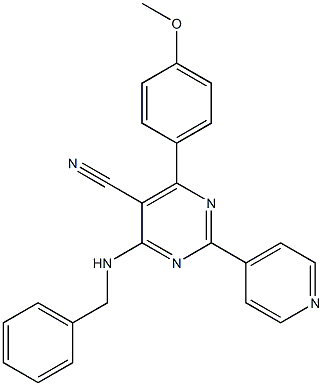 4-(benzylamino)-6-(4-methoxyphenyl)-2-(4-pyridinyl)-5-pyrimidinecarbonitrile Struktur