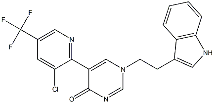 5-[3-chloro-5-(trifluoromethyl)-2-pyridinyl]-1-[2-(1H-indol-3-yl)ethyl]-4(1H)-pyrimidinone Struktur