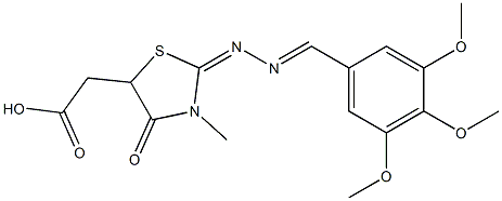 2-{3-methyl-4-oxo-2-[2-(3,4,5-trimethoxybenzylidene)hydrazono]-1,3-thiazolan-5-yl}acetic acid Struktur