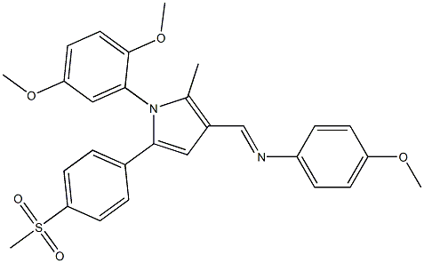 N-((E)-{1-(2,5-dimethoxyphenyl)-2-methyl-5-[4-(methylsulfonyl)phenyl]-1H-pyrrol-3-yl}methylidene)-4-methoxyaniline Struktur