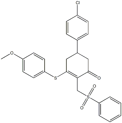 5-(4-chlorophenyl)-3-[(4-methoxyphenyl)sulfanyl]-2-[(phenylsulfonyl)methyl]-2-cyclohexen-1-one Struktur