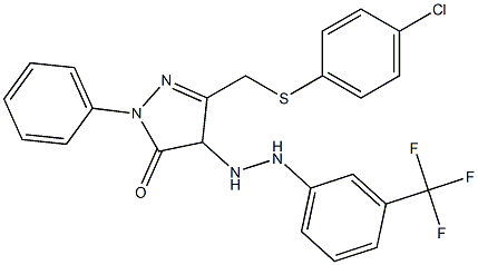 3-{[(4-chlorophenyl)thio]methyl}-1-phenyl-4-{2-[3-(trifluoromethyl)phenyl]hydrazino}-4,5-dihydro-1H-pyrazol-5-one Struktur