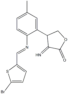 4-(2-{[(5-bromo-2-thienyl)methylidene]amino}-5-methylphenyl)-3-iminotetrahy drofuran-2-one Struktur