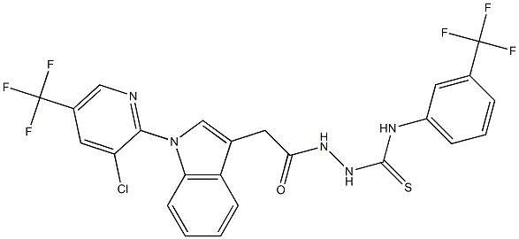 2-(2-{1-[3-chloro-5-(trifluoromethyl)-2-pyridinyl]-1H-indol-3-yl}acetyl)-N-[3-(trifluoromethyl)phenyl]-1-hydrazinecarbothioamide Struktur