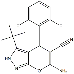 6-amino-3-(tert-butyl)-4-(2,6-difluorophenyl)-2,4-dihydropyrano[2,3-c]pyrazole-5-carbonitrile Struktur