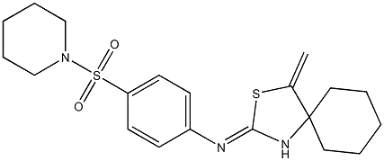 N1-(4-methylidene-3-thia-1-azaspiro[4.5]dec-2-yliden)-4-(piperidinosulfonyl)aniline Struktur