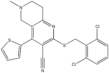 2-[(2,6-dichlorobenzyl)sulfanyl]-6-methyl-4-(2-thienyl)-5,6,7,8-tetrahydro[1,6]naphthyridine-3-carbonitrile Struktur