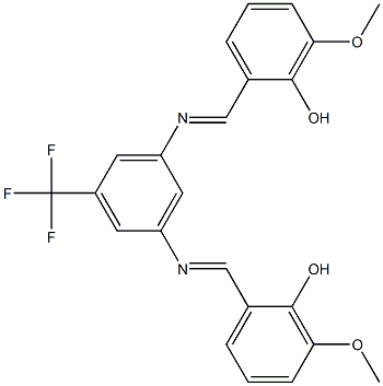 2-({[3-[(2-hydroxy-3-methoxybenzylidene)amino]-5-(trifluoromethyl)phenyl]imino}methyl)-6-methoxyphenol Struktur