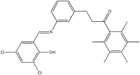 3-{3-[(3,5-dichloro-2-hydroxybenzylidene)amino]phenyl}-1-(2,3,4,5,6-pentamethylphenyl)propan-1-one Struktur