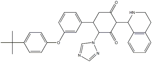 5-{3-[4-(tert-butyl)phenoxy]phenyl}-2-(1,2,3,4-tetrahydro-1-isoquinolinyl)-4-(1H-1,2,4-triazol-1-yl)-1,3-cyclohexanedione Struktur