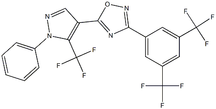 3-[3,5-di(trifluoromethyl)phenyl]-5-[1-phenyl-5-(trifluoromethyl)-1H-pyrazol-4-yl]-1,2,4-oxadiazole Struktur