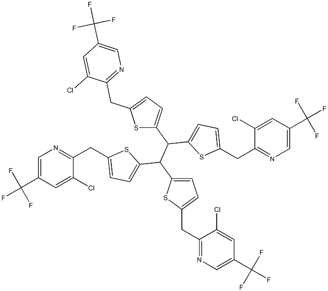 3-chloro-5-(trifluoromethyl)-2-({5-[1,2,2-tris(5-{[3-chloro-5-(trifluoromethyl)-2-pyridinyl]methyl}-2-thienyl)ethyl]-2-thienyl}methyl)pyridine Struktur