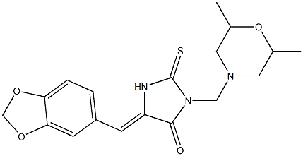 5-(1,3-benzodioxol-5-ylmethylene)-3-[(2,6-dimethylmorpholino)methyl]-2-thioxotetrahydro-4H-imidazol-4-one Struktur