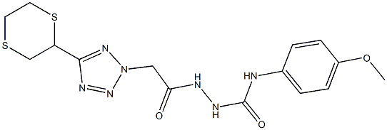 N1-(4-methoxyphenyl)-2-{2-[5-(1,4-dithian-2-yl)-2H-1,2,3,4-tetraazol-2-yl]acetyl}hydrazine-1-carboxamide Struktur