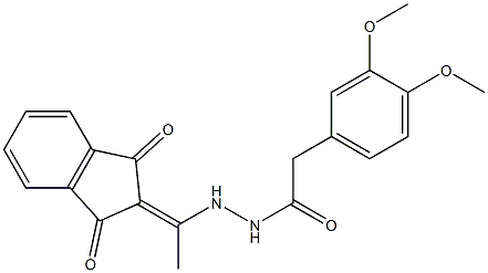 2-(3,4-dimethoxyphenyl)-N'-[1-(1,3-dioxo-1,3-dihydro-2H-inden-2-yliden)ethyl]acetohydrazide Struktur