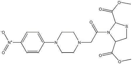 dimethyl 3-{2-[4-(4-nitrophenyl)piperazino]acetyl}-1,3-thiazolane-2,4-dicarboxylate Struktur