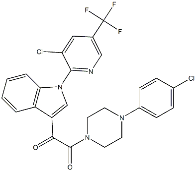 1-[4-(4-chlorophenyl)piperazino]-2-{1-[3-chloro-5-(trifluoromethyl)-2-pyridinyl]-1H-indol-3-yl}-1,2-ethanedione Struktur